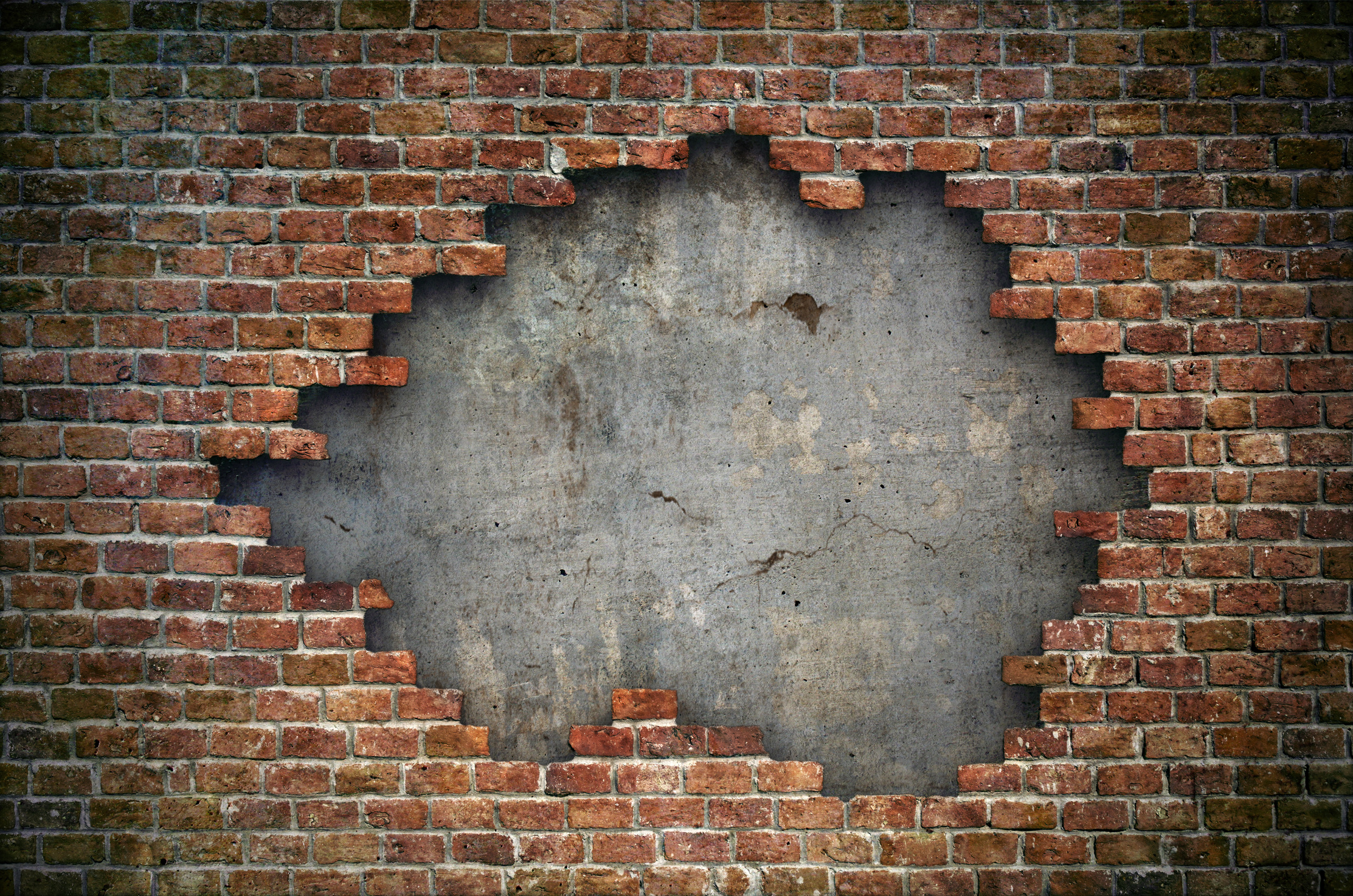Old red brick wall damaged background